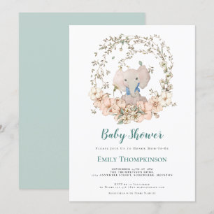 Invitation Baby shower Vintage Cute Elephant Folid Boy