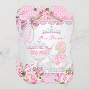 Invitation Baby shower vintage Cute Girl Rose Rose Tea Party