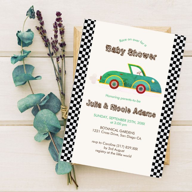 Invitation Baby shower vintage Cute Little Car Racer (Créateur téléchargé)