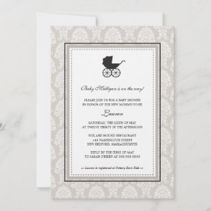 Invitation Baby shower vintage Damask Baby Carriage
