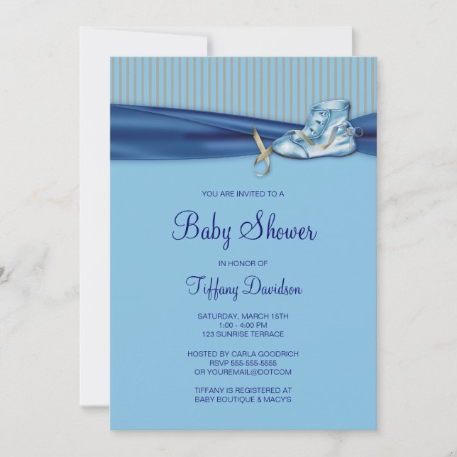 Invitation Baby shower Vintage de chaussures bleu Brown (Devant)