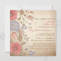 Baby shower vintage de fleurs rouges et violettes