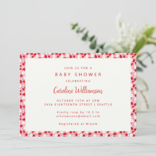 Invitation Baby shower vintage de fraises rouges roses