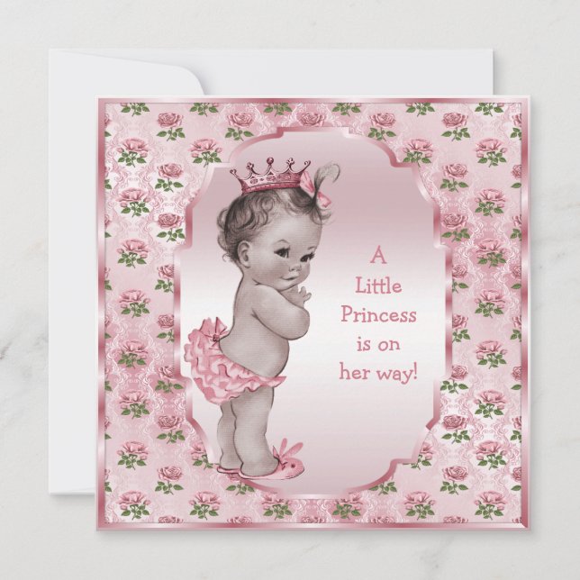 Invitation Baby shower Vintage de la princesse rose (Devant)