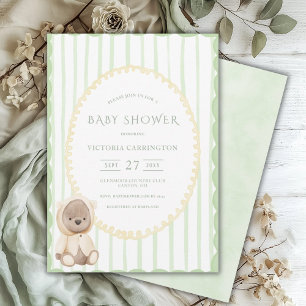 Invitation Baby shower Vintage de l'ours à bande verte