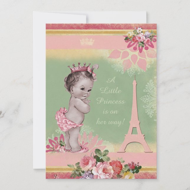 Invitation Baby shower vintage de princesse Tour Eiffel (Devant)