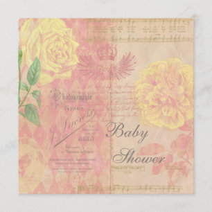 Invitation Baby shower vintage de roses, de couronne et de