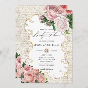 Invitation Baby shower Vintage de Roses de Shabby Chic