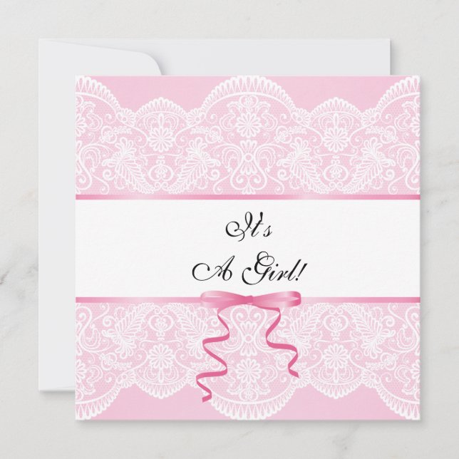 Invitation Baby shower vintage dentelle fille (Devant)