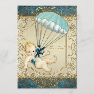Invitation Baby shower Vintage des Garçons Turquoises de bleu