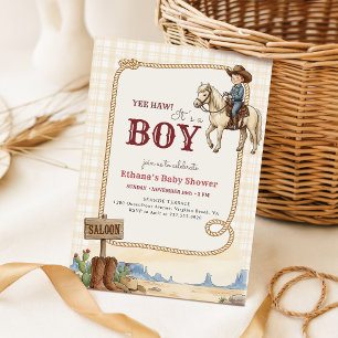 Invitation Baby Shower Vintage Désert de l'Ouest Mignon Cow-b