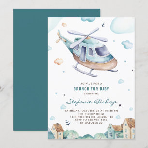 Invitation Baby shower vintage d'hélicoptère aquarelle Brunch