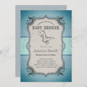 Invitation BABY SHOWER vintage - dinosaure