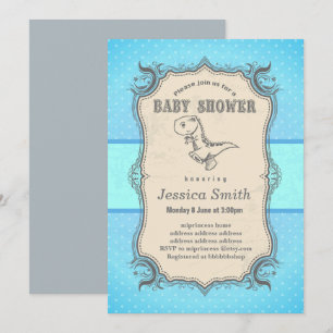 Invitation BABY SHOWER vintage - dinosaure