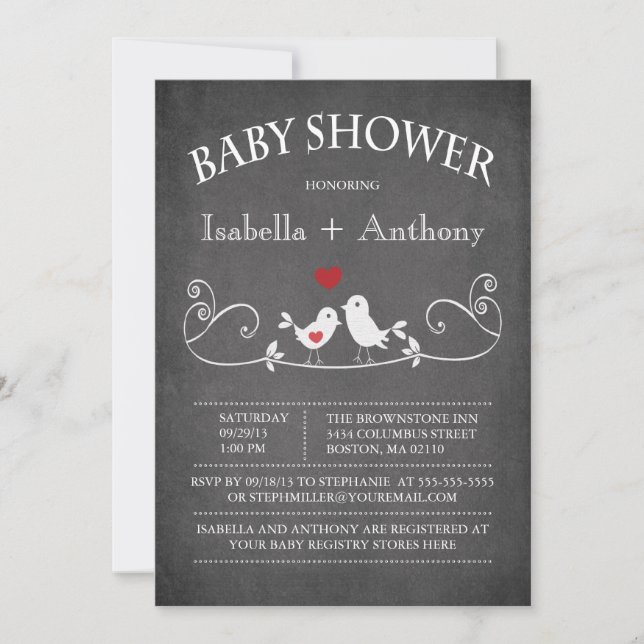 Invitation Baby shower vintage d'inséparables de tableau (Devant)