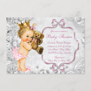 Invitation Baby shower vintage d'ours de nounours de filles