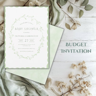 Invitation Baby shower Vintage du cadre de pétoncle vert budg