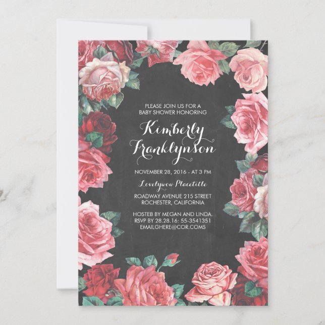 Invitation baby shower vintage en damier (Devant)