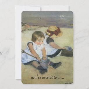 Invitation Baby shower vintage, Enfants sur la plage par Cass