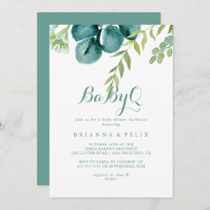 Invitation Baby shower vintage Eucalyptus BabyQ Barbecue
