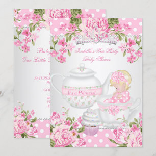 Invitation Baby Shower Vintage Fille Blonde Thé Rose
