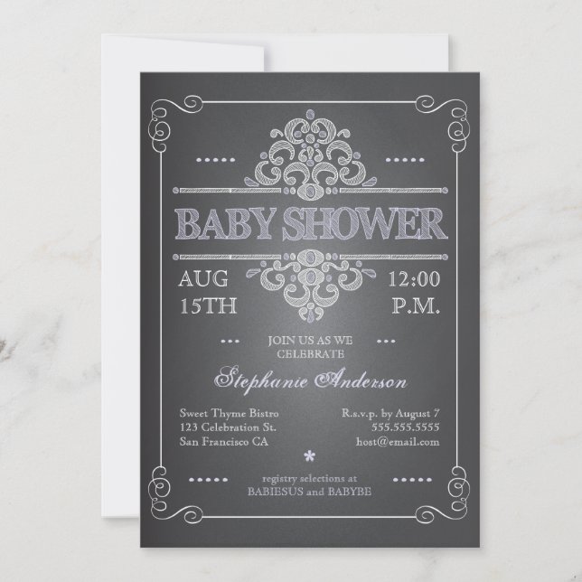 Invitation Baby shower vintage fille en tableau no (Devant)