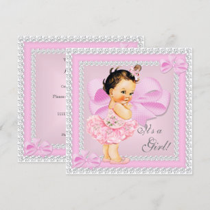 Invitation Baby Shower Vintage Fille Joli Tutu Rose Foncé