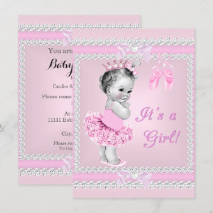 Invitation Baby shower vintage fille jolie rose Ballerina