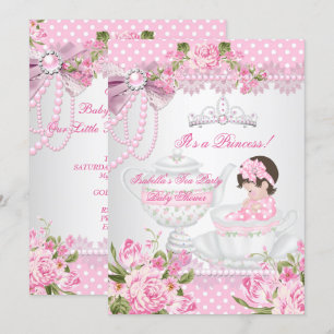 Invitation Baby-Shower Vintage Fille Mignonne Rose Rose Thé P
