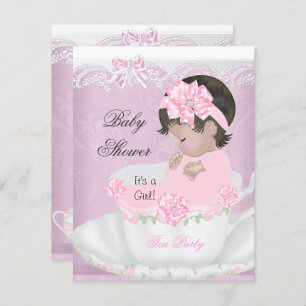 Invitation Baby shower vintage fille rose bébé en Teacup