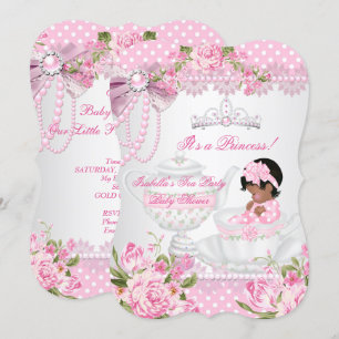 Invitation Baby-Shower Vintage Fille Rose Thé Party Mignonne