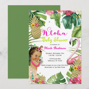Invitation Baby Shower Vintage Fille Tropicale Aloha Hawaïenn