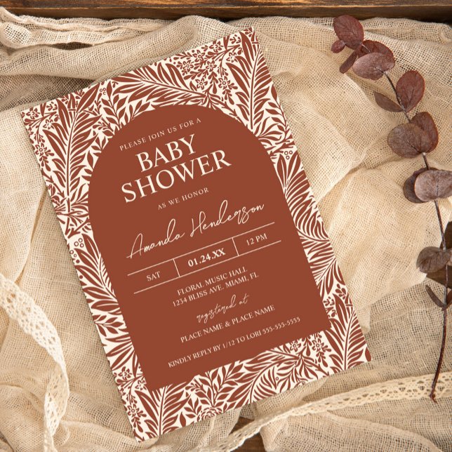 Invitation Baby-Shower Vintage Fleur de Terracotta (Créateur téléchargé)