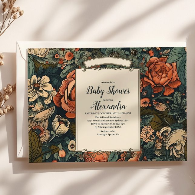 Invitation Baby shower vintage Fleurs d'aquarelle (Créateur téléchargé)