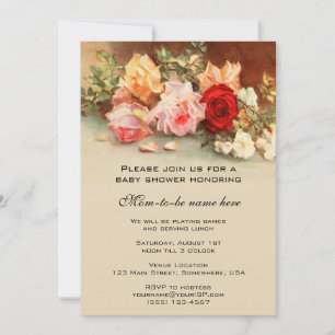 Invitation Baby-Shower Vintage, Fleurs Florales Roses Antique