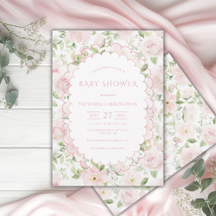 Invitation Baby Shower Vintage Fleurs Roses