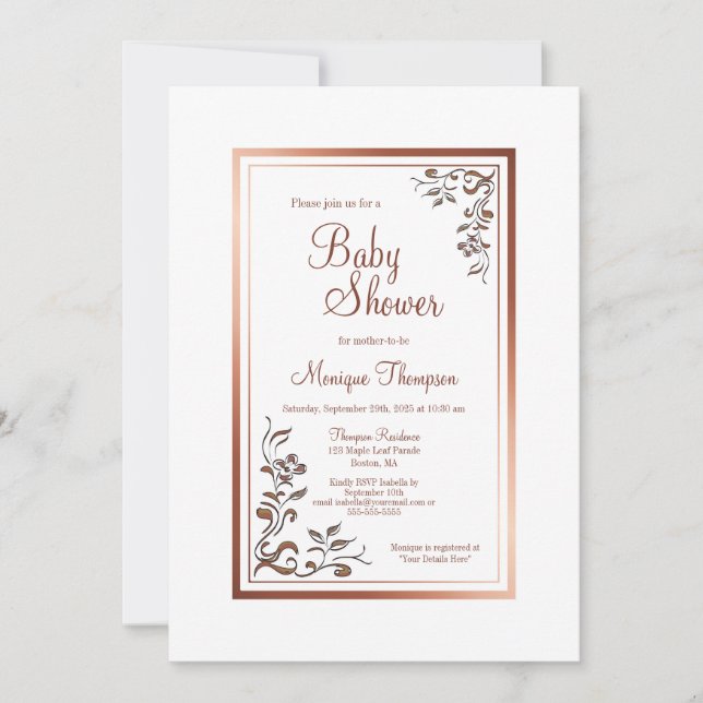 Invitation Baby shower vintage Floral Gold (Devant)