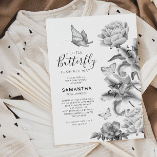 Invitation Baby shower vintage Floral Little Butterfly