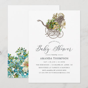 Invitation Baby shower Vintage Floral pour landau de bébé