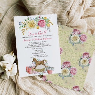 Invitation Baby shower vintage Floral Rocse par la poste