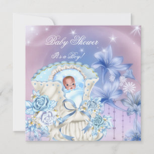 Invitation Baby shower vintage Garçon Bébé Bleu Magie