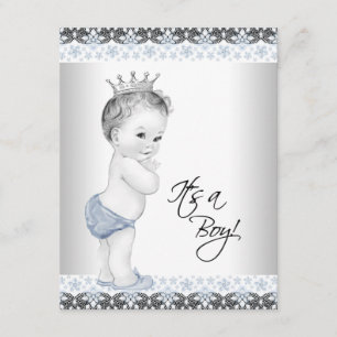 Invitation Baby Shower Vintage Garçon Bleu et Gris