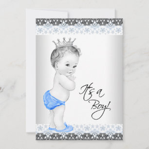 Invitation Baby Shower Vintage Garçon Bleu et Gris
