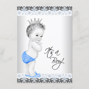 Invitation Baby Shower Vintage Garçon Bleu et Gris