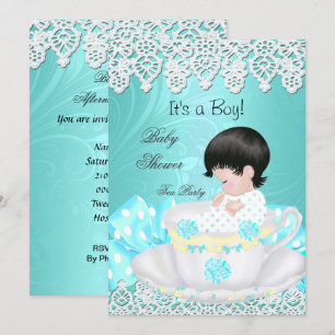 Invitation Baby shower vintage garçon sarcelle bébé dans une