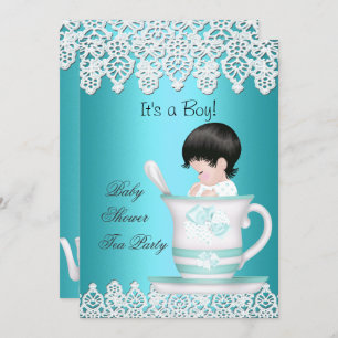 Invitation Baby shower vintage Garçon Turquoise Baby Teacup d