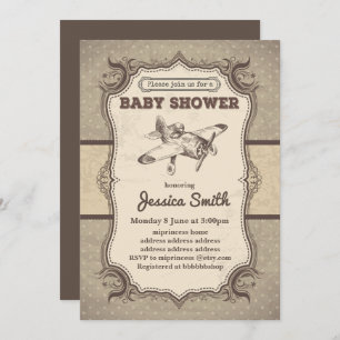 Invitation BABY SHOWER vintage - jouet avion