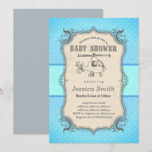 Invitation BABY SHOWER vintage - jouet Hélicoptère