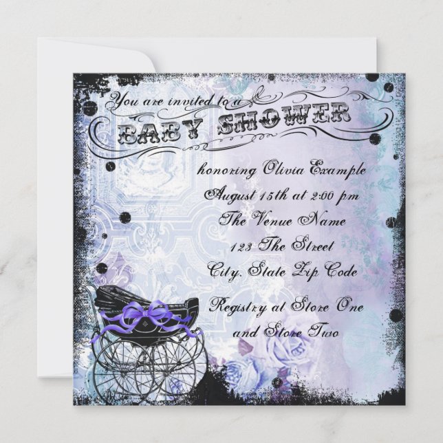 Invitation Baby-Shower Vintage Lavande Violet Pour Bébé (Devant)