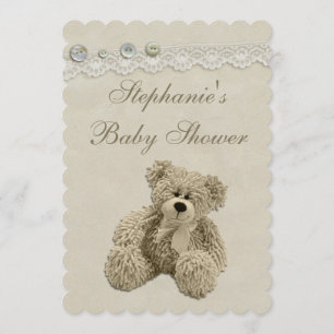 Invitation Baby shower vintage mignon de dentelle d'ours de